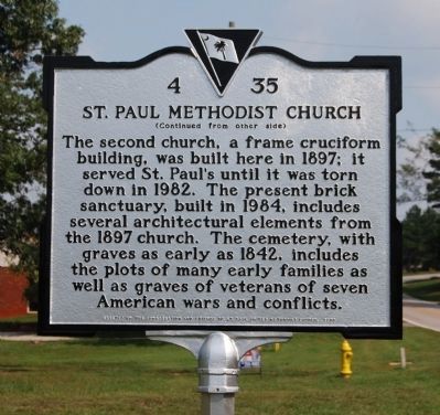St. Paul Methodist Church Marker - Reverse image. Click for full size.