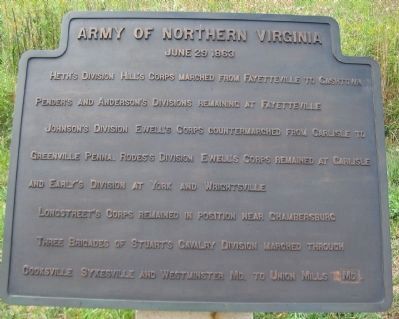 Army of Northern Virginia Tablet - June 29, 1863 image. Click for full size.