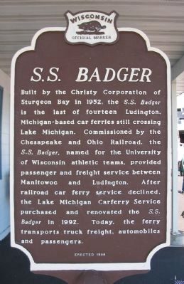 <i>S.S. Badger</i> Marker <i>(south side)</i>. Click for full size. <i>S.S. Badger</i> Marker <i>(south side)</i> image. Click for full size.