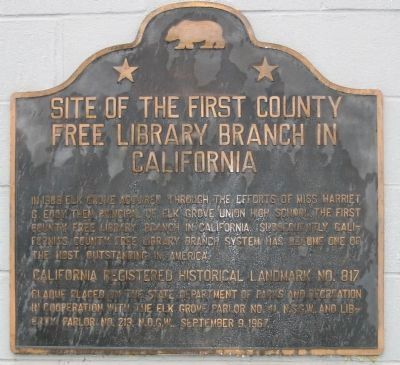 Site of the First County Free Library Branch in California Marker. Click for full size. Site of the First County Free Library Branch in California Marker image. Click for full size.