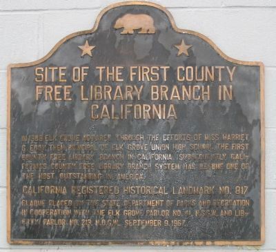 Site of the First County Free Library Branch in California Marker image. Click for full size.