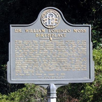 Dr. William Lorenzo Moss Birthplace Marker. Click for full size. Dr. William Lorenzo Moss Birthplace Marker image. Click for full size.