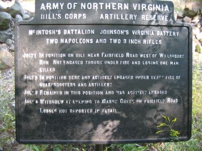 McIntosh's Battalion - Johnson's Virginia Battery Tablet image. Click for full size.