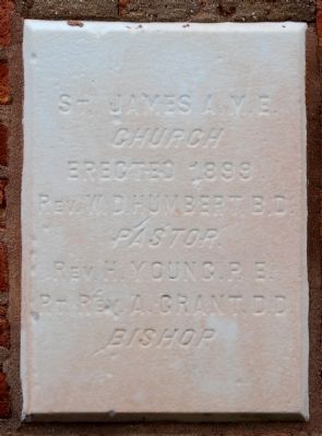 St. James African Methodist Episcopal Church Cornerstone. Click for full size. St. James African Methodist Episcopal Church Cornerstone image. Click for full size.