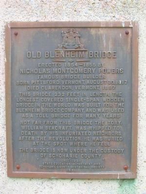 Old Blenheim Bridge Marker - North Blenheim, New York. Click for full size. Old Blenheim Bridge Marker - North Blenheim, New York image. Click for full size.