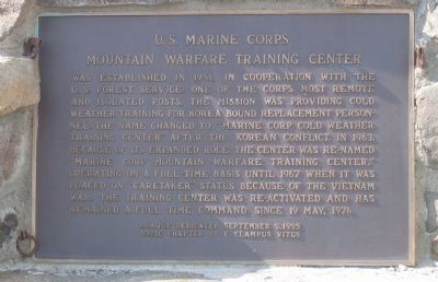 Mountain Warfare Training Center Marker image. Click for full size.