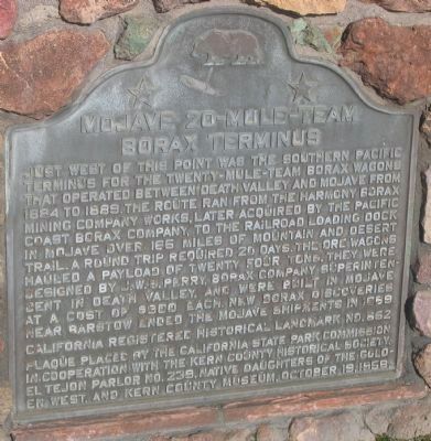 Mojave 20-Mule Team Borax Terminus Marker. Click for full size. Mojave 20-Mule Team Borax Terminus Marker image. Click for full size.