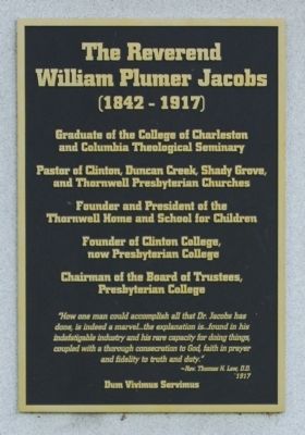 The Reverend William Plumer Jacobs Marker. Click for full size. The Reverend William Plumer Jacobs Marker image. Click for full size.