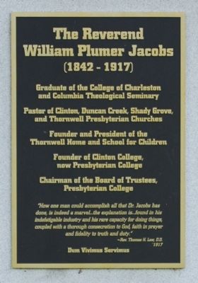 The Reverend William Plumer Jacobs Marker image. Click for full size.