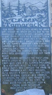 Camp Tamarack Marker. Click for full size. Camp Tamarack Marker image. Click for full size.