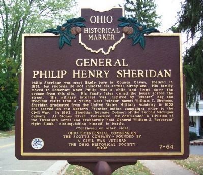 General Philip Henry Sheridan Marker (Side A) image. Click for full size.