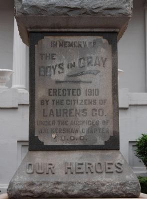 Laurens County Confederate Monument Marker - Front image. Click for full size.