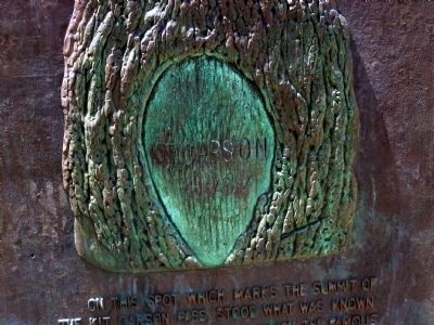 Close Up of Kit Carson Carving Replica on Marker. Click for full size. Close Up of Kit Carson Carving Replica on Marker image. Click for full size.