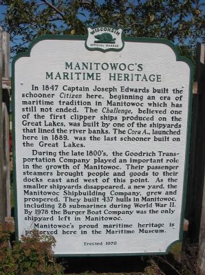 Manitowoc's Maritime Heritage Marker. Click for full size. Manitowoc's Maritime Heritage Marker image. Click for full size.