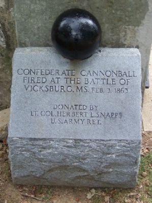 Confederate Cannonball Fired at the Battle of Vicksburg, MS, Feb. 3, 1863. Click for full size. Confederate Cannonball Fired at the Battle of Vicksburg, MS, Feb. 3, 1863 image. Click for full size.