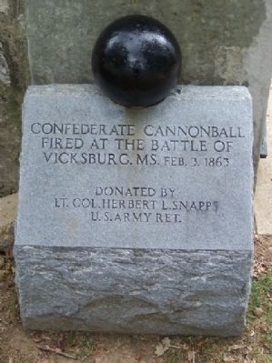 Confederate Cannonball Fired at the Battle of Vicksburg, MS, Feb. 3, 1863 image. Click for full size.