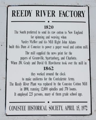 Reedy River Factory Marker. Click for full size. Reedy River Factory Marker image. Click for full size.