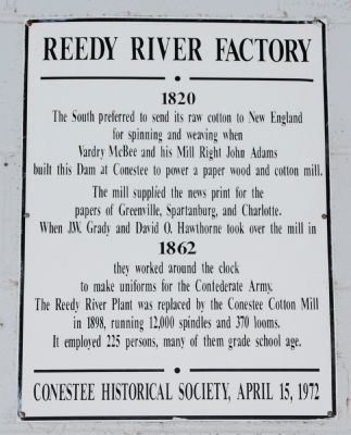 Reedy River Factory Marker image. Click for full size.