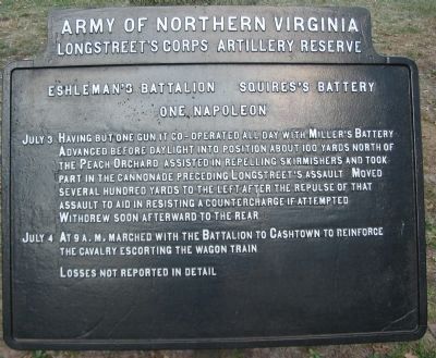 Eshleman's Battalion - Squires's Battery Tablet. Click for full size. Eshleman's Battalion - Squires's Battery Tablet image. Click for full size.