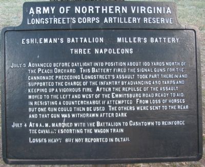 Eshleman's Battalion - Miller's Battery Marker image. Click for full size.