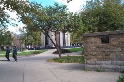 Notre Dame Fieldhouse Marker with Clarke Peace Memorial image. Click for full size.