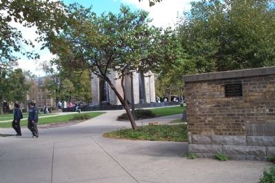 Notre Dame Fieldhouse Marker with Clarke Peace Memorial. Click for full size. Notre Dame Fieldhouse Marker with Clarke Peace Memorial image. Click for full size.