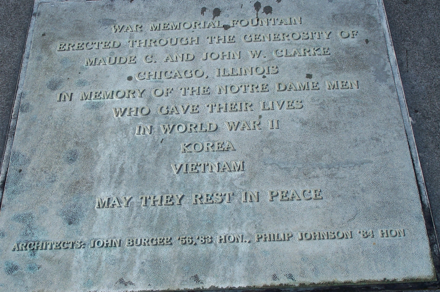 Clarke Peace Memorial Marker east side of Fountain