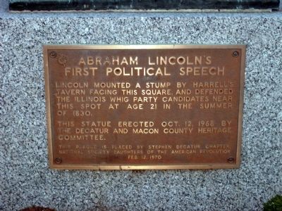 Abraham Lincoln's First Political Speech Marker image. Click for full size.