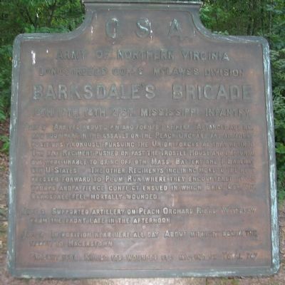 Barksdale's Brigade Tablet. Click for full size. Barksdale's Brigade Tablet image. Click for full size.