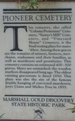 Pioneer Cemetery Marker. Click for full size. Pioneer Cemetery Marker image. Click for full size.