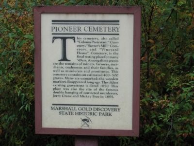 Pioneer Cemetery Marker. Click for full size. Pioneer Cemetery Marker image. Click for full size.