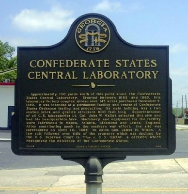 Confederate States Central Laboratory Marker. Click for full size. Confederate States Central Laboratory Marker image. Click for full size.