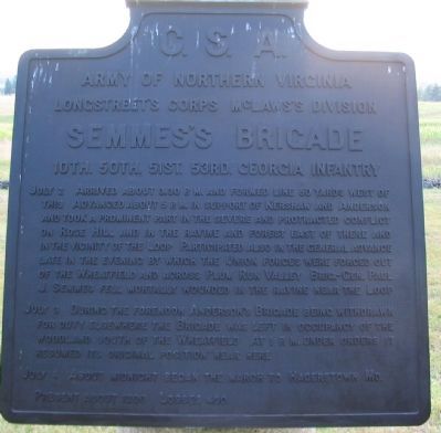 Semmes's Brigade Tablet. Click for full size. Semmes's Brigade Tablet image. Click for full size.