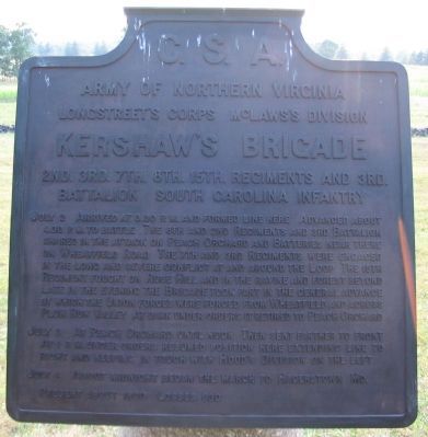 Kershaw's Brigade Tablet. Click for full size. Kershaw's Brigade Tablet image. Click for full size.