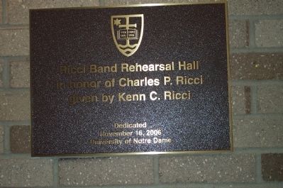 Plaque inside Ricci Band Rehearsal Hall image. Click for full size.