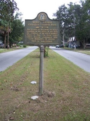 Sidney Lanier Marker, in the median on Albany St.. Click for full size. Sidney Lanier Marker, in the median on Albany St. image. Click for full size.