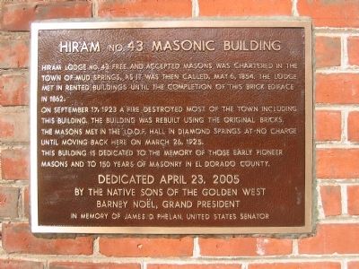 Hiram No.43 Masonic Building Marker. Click for full size. Hiram No.43 Masonic Building Marker image. Click for full size.