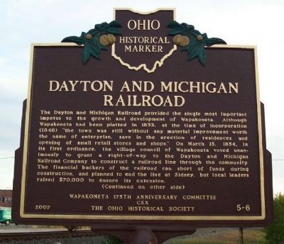 Dayton and Michigan Railroad Marker (Side A) image. Click for full size.