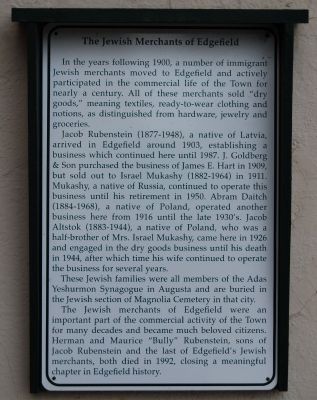 The Jewish Merchants of Edgefield Marker image. Click for full size.