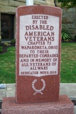 Wapakoneta All Wars Memorial Marker. Click for full size. Wapakoneta All Wars Memorial Marker image. Click for full size.