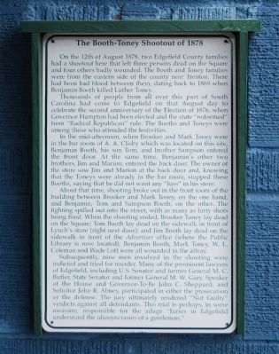 The Booth-Toney Shootout of 1878 Marker. Click for full size. The Booth-Toney Shootout of 1878 Marker image. Click for full size.