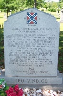 United Confederate Veterans Camp Hardee No. 39 Marker image. Click for full size.