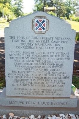 (Reverse) Sons of Confederate Veterans Fighting Joe Wheeler Camp 1372 Marker. Click for full size. (Reverse) Sons of Confederate Veterans Fighting Joe Wheeler Camp 1372 Marker image. Click for full size.
