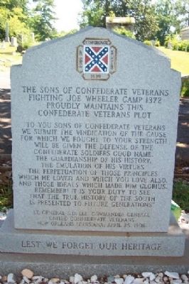 (Reverse) Sons of Confederate Veterans Fighting Joe Wheeler Camp 1372 Marker image. Click for full size.