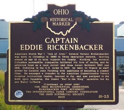 Captain Eddie Rickenbacker Marker </b>(front) image. Click for full size.