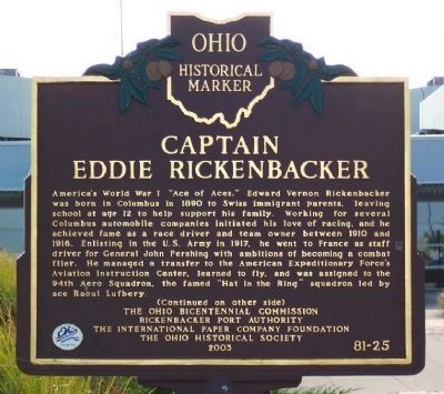 Captain Eddie Rickenbacker Marker. Click for full size. Captain Eddie Rickenbacker Marker image. Click for full size.