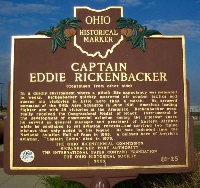 Captain Eddie Rickenbacker Marker Reverse image. Click for full size.