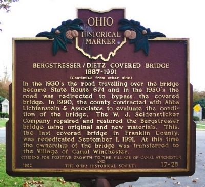 Bergstresser/Dietz Covered Bridge Marker (side B) image. Click for full size.