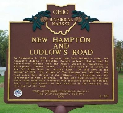 New Hampton and Ludlow's Road Marker image. Click for full size.