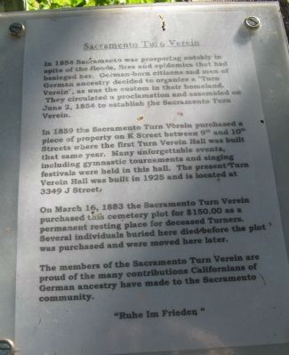 Sacramento Turn Verein Marker. Click for full size. Sacramento Turn Verein Marker image. Click for full size.
